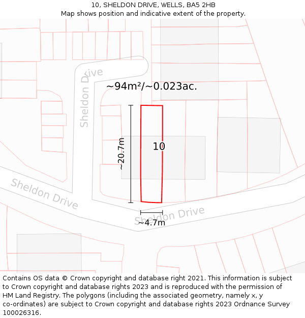 10, SHELDON DRIVE, WELLS, BA5 2HB: Plot and title map