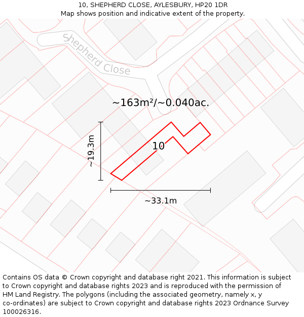 10, SHEPHERD CLOSE, AYLESBURY, HP20 1DR: Plot and title map