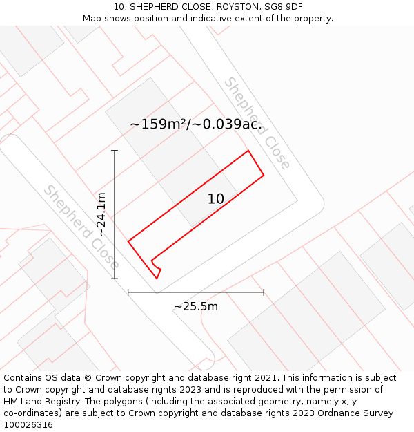 10, SHEPHERD CLOSE, ROYSTON, SG8 9DF: Plot and title map