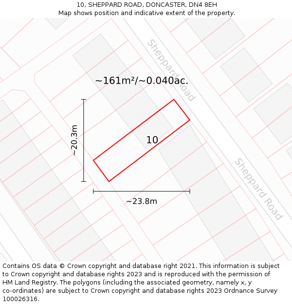 10, SHEPPARD ROAD, DONCASTER, DN4 8EH: Plot and title map