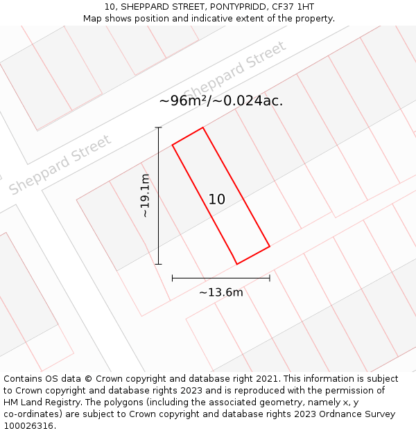 10, SHEPPARD STREET, PONTYPRIDD, CF37 1HT: Plot and title map