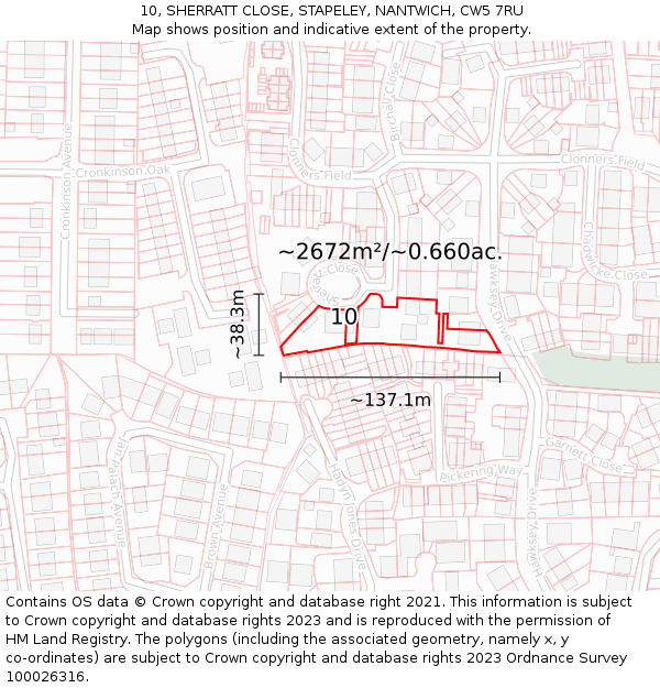 10, SHERRATT CLOSE, STAPELEY, NANTWICH, CW5 7RU: Plot and title map