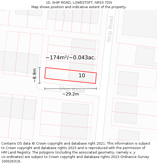10, SHIP ROAD, LOWESTOFT, NR33 7DN: Plot and title map