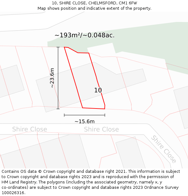 10, SHIRE CLOSE, CHELMSFORD, CM1 6FW: Plot and title map