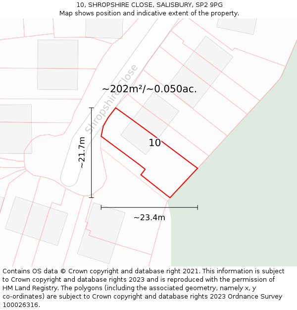 10, SHROPSHIRE CLOSE, SALISBURY, SP2 9PG: Plot and title map