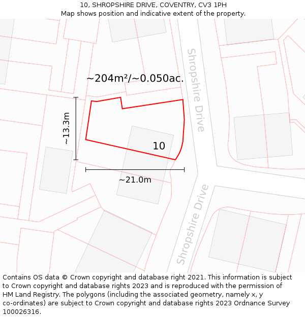 10, SHROPSHIRE DRIVE, COVENTRY, CV3 1PH: Plot and title map