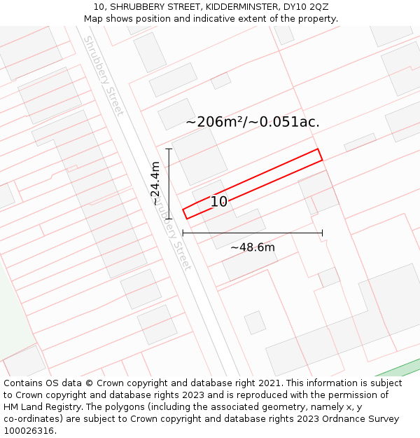 10, SHRUBBERY STREET, KIDDERMINSTER, DY10 2QZ: Plot and title map