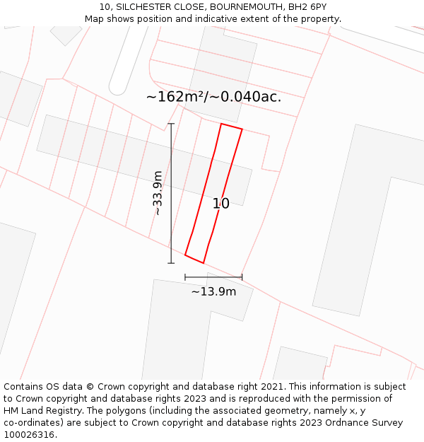 10, SILCHESTER CLOSE, BOURNEMOUTH, BH2 6PY: Plot and title map
