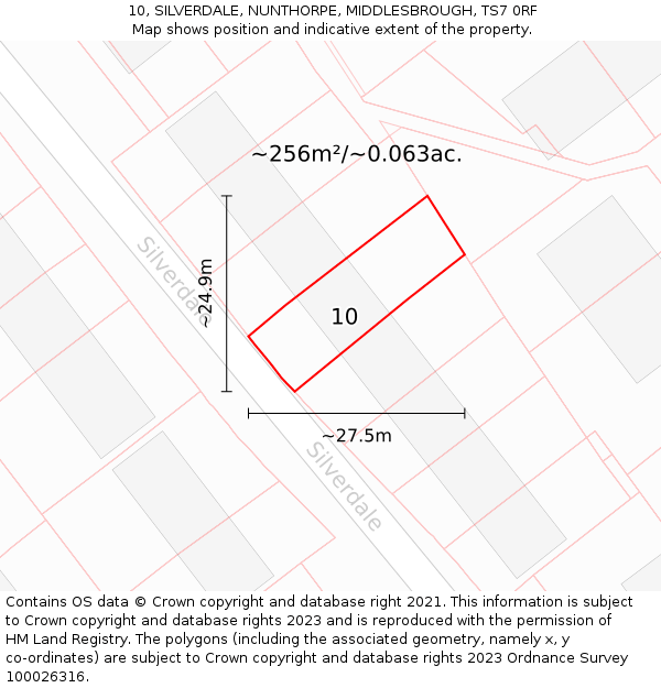10, SILVERDALE, NUNTHORPE, MIDDLESBROUGH, TS7 0RF: Plot and title map