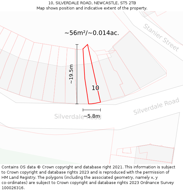 10, SILVERDALE ROAD, NEWCASTLE, ST5 2TB: Plot and title map