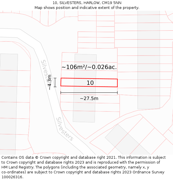 10, SILVESTERS, HARLOW, CM19 5NN: Plot and title map