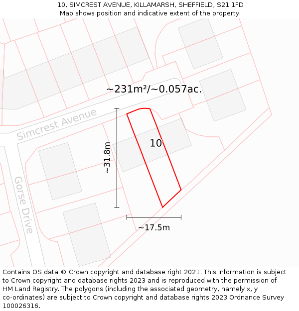 10, SIMCREST AVENUE, KILLAMARSH, SHEFFIELD, S21 1FD: Plot and title map