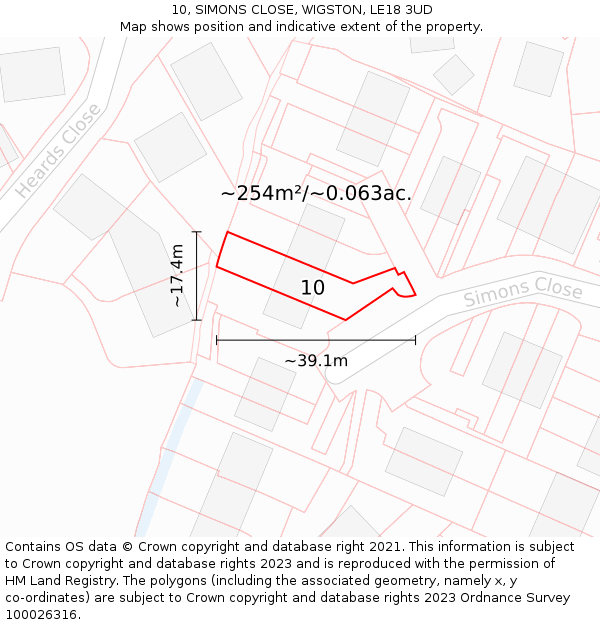 10, SIMONS CLOSE, WIGSTON, LE18 3UD: Plot and title map