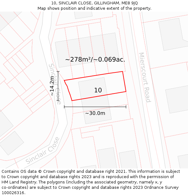 10, SINCLAIR CLOSE, GILLINGHAM, ME8 9JQ: Plot and title map
