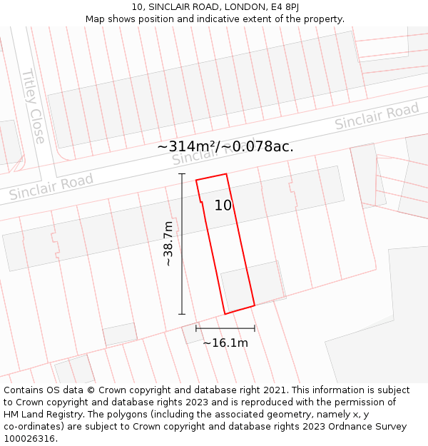 10, SINCLAIR ROAD, LONDON, E4 8PJ: Plot and title map