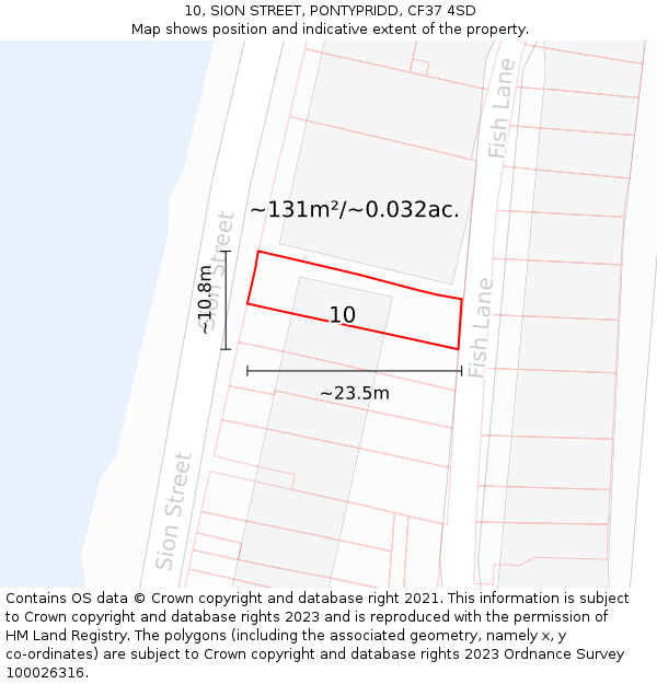 10, SION STREET, PONTYPRIDD, CF37 4SD: Plot and title map