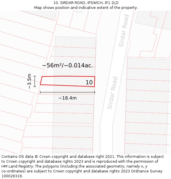 10, SIRDAR ROAD, IPSWICH, IP1 2LD: Plot and title map