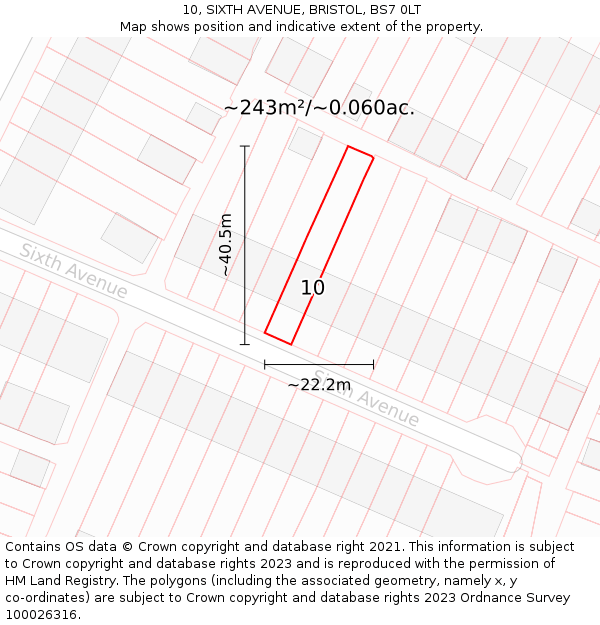 10, SIXTH AVENUE, BRISTOL, BS7 0LT: Plot and title map