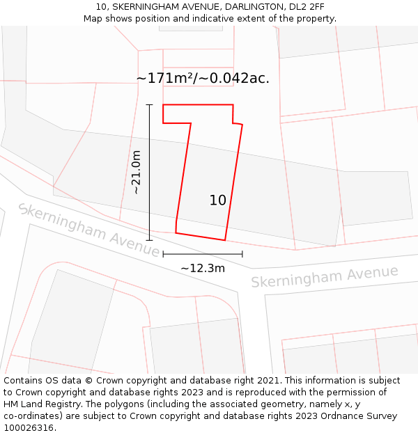 10, SKERNINGHAM AVENUE, DARLINGTON, DL2 2FF: Plot and title map