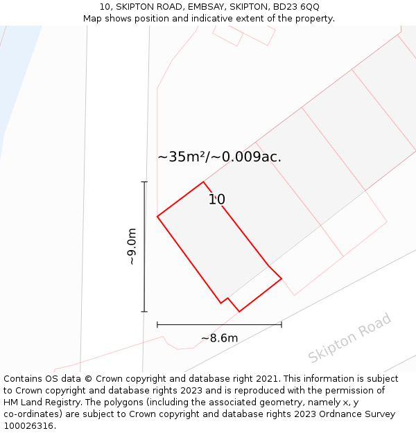 10, SKIPTON ROAD, EMBSAY, SKIPTON, BD23 6QQ: Plot and title map