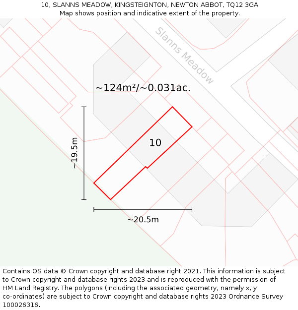 10, SLANNS MEADOW, KINGSTEIGNTON, NEWTON ABBOT, TQ12 3GA: Plot and title map