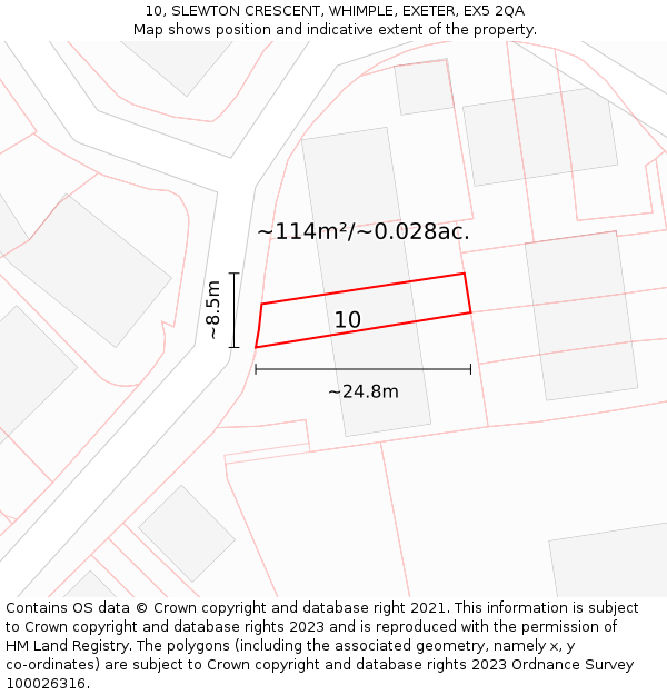 10, SLEWTON CRESCENT, WHIMPLE, EXETER, EX5 2QA: Plot and title map