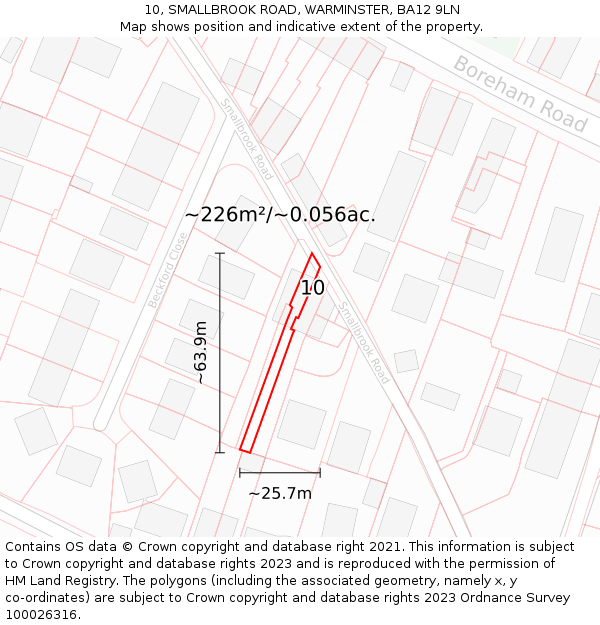 10, SMALLBROOK ROAD, WARMINSTER, BA12 9LN: Plot and title map