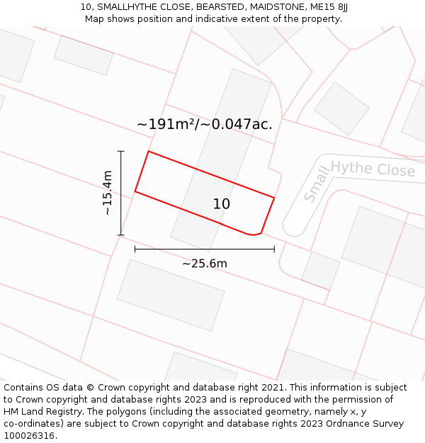10, SMALLHYTHE CLOSE, BEARSTED, MAIDSTONE, ME15 8JJ: Plot and title map