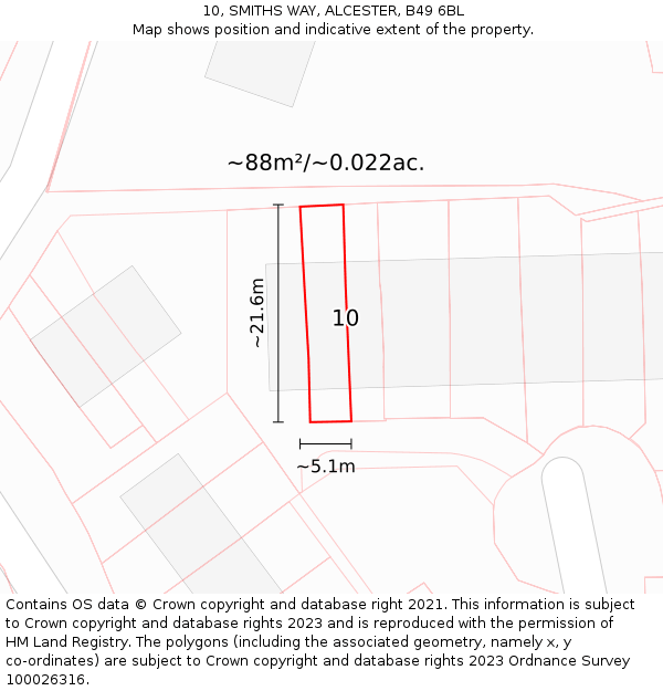 10, SMITHS WAY, ALCESTER, B49 6BL: Plot and title map