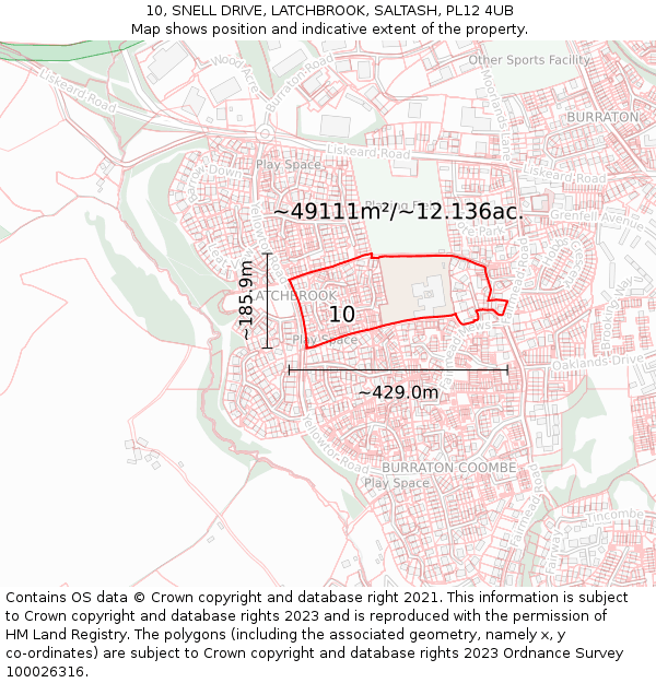 10, SNELL DRIVE, LATCHBROOK, SALTASH, PL12 4UB: Plot and title map