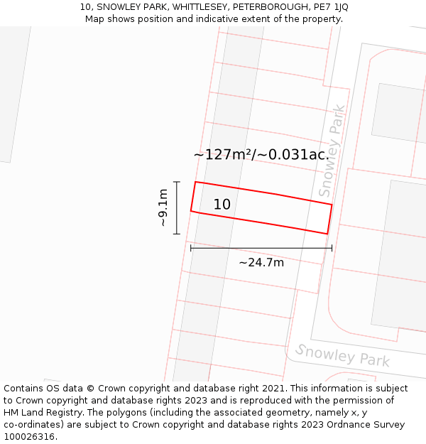 10, SNOWLEY PARK, WHITTLESEY, PETERBOROUGH, PE7 1JQ: Plot and title map