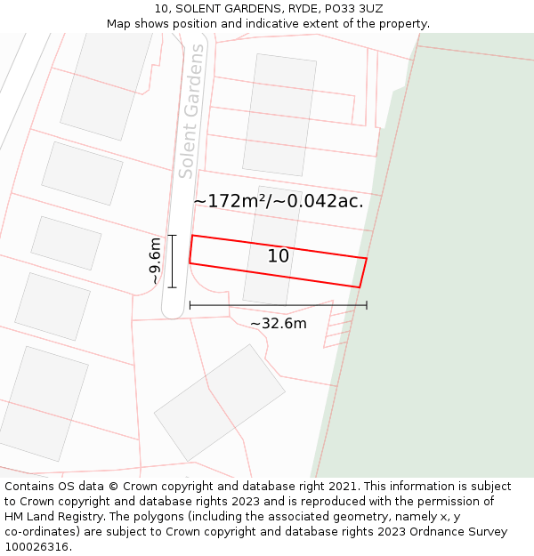 10, SOLENT GARDENS, RYDE, PO33 3UZ: Plot and title map