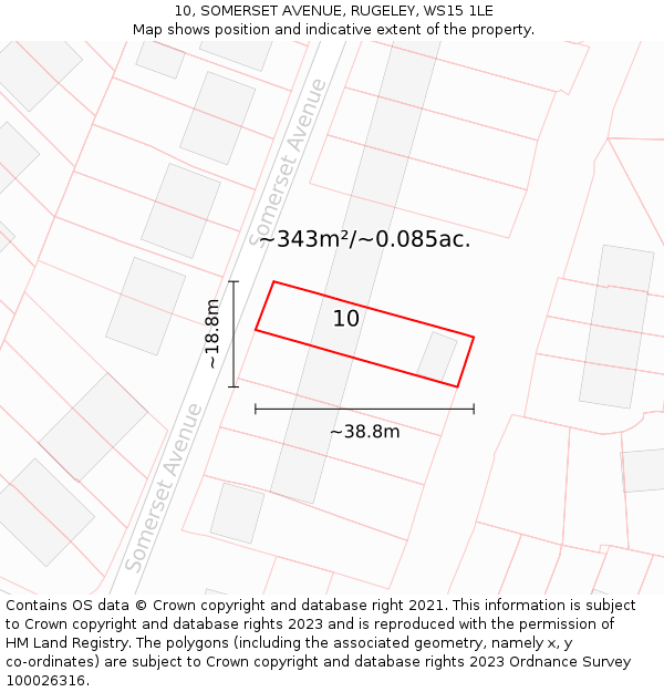 10, SOMERSET AVENUE, RUGELEY, WS15 1LE: Plot and title map
