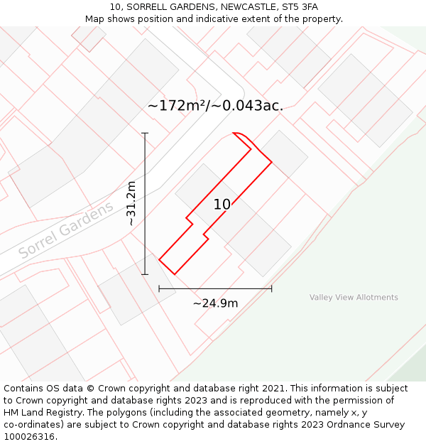 10, SORRELL GARDENS, NEWCASTLE, ST5 3FA: Plot and title map