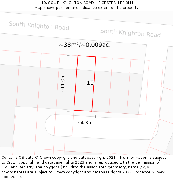 10, SOUTH KNIGHTON ROAD, LEICESTER, LE2 3LN: Plot and title map