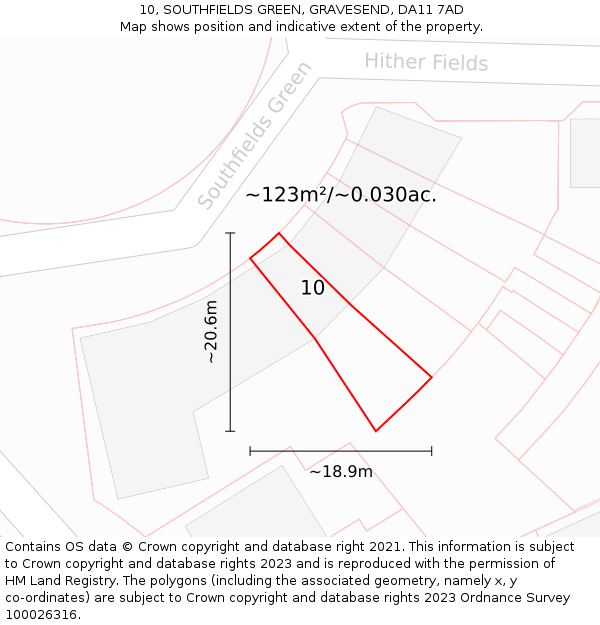 10, SOUTHFIELDS GREEN, GRAVESEND, DA11 7AD: Plot and title map