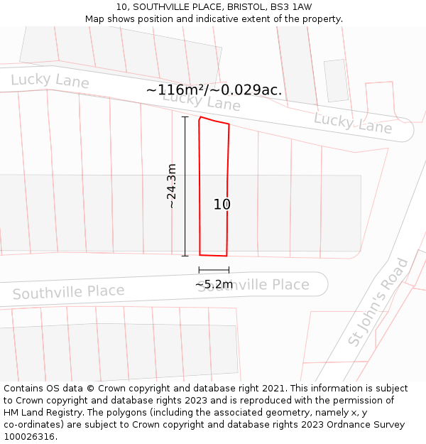 10, SOUTHVILLE PLACE, BRISTOL, BS3 1AW: Plot and title map
