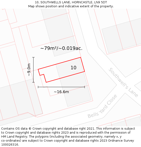 10, SOUTHWELLS LANE, HORNCASTLE, LN9 5DT: Plot and title map