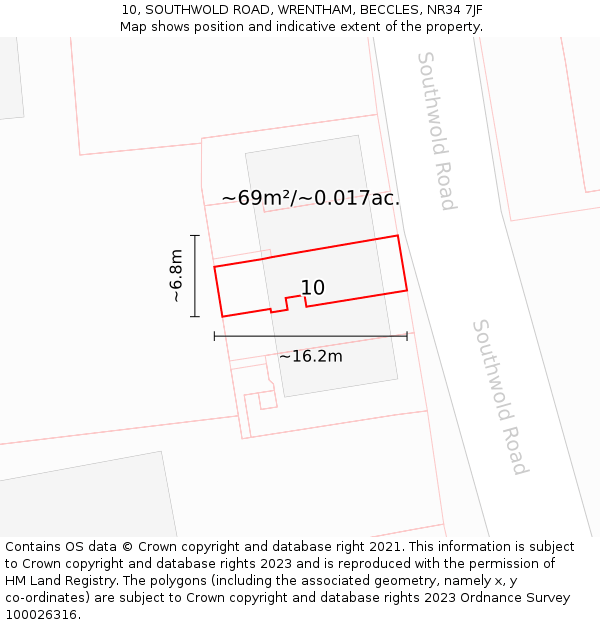 10, SOUTHWOLD ROAD, WRENTHAM, BECCLES, NR34 7JF: Plot and title map