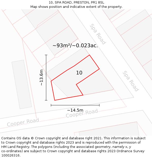 10, SPA ROAD, PRESTON, PR1 8SL: Plot and title map