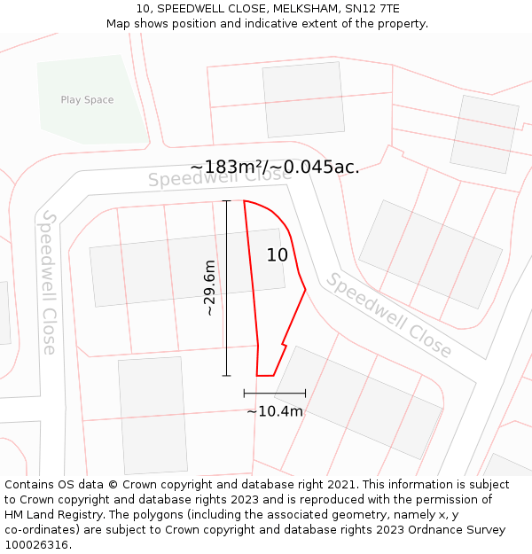 10, SPEEDWELL CLOSE, MELKSHAM, SN12 7TE: Plot and title map