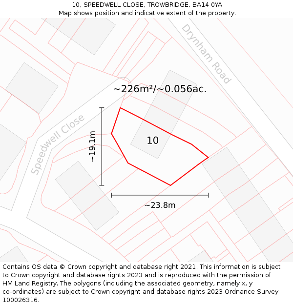 10, SPEEDWELL CLOSE, TROWBRIDGE, BA14 0YA: Plot and title map