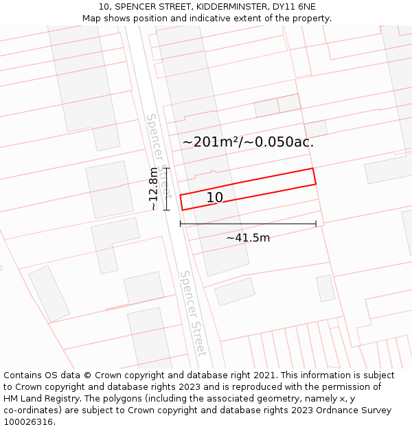 10, SPENCER STREET, KIDDERMINSTER, DY11 6NE: Plot and title map