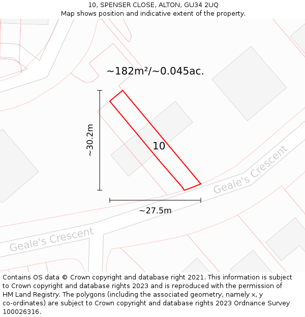 10, SPENSER CLOSE, ALTON, GU34 2UQ: Plot and title map