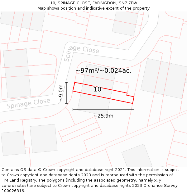 10, SPINAGE CLOSE, FARINGDON, SN7 7BW: Plot and title map