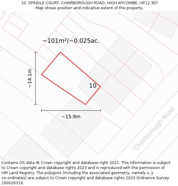 10, SPINDLE COURT, CHAIRBOROUGH ROAD, HIGH WYCOMBE, HP12 3EY: Plot and title map