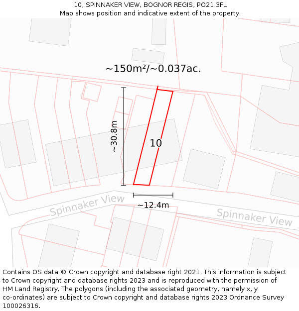 10, SPINNAKER VIEW, BOGNOR REGIS, PO21 3FL: Plot and title map