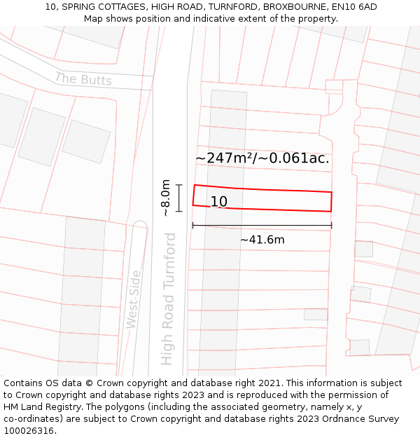 10, SPRING COTTAGES, HIGH ROAD, TURNFORD, BROXBOURNE, EN10 6AD: Plot and title map