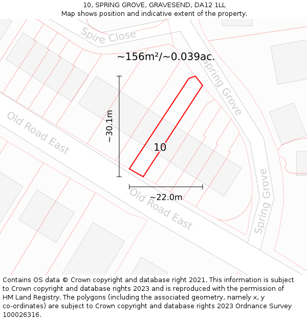 10, SPRING GROVE, GRAVESEND, DA12 1LL: Plot and title map