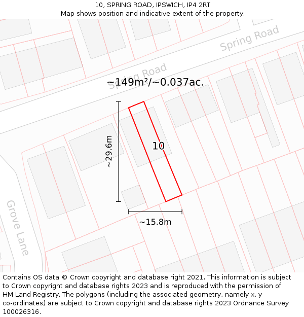 10, SPRING ROAD, IPSWICH, IP4 2RT: Plot and title map